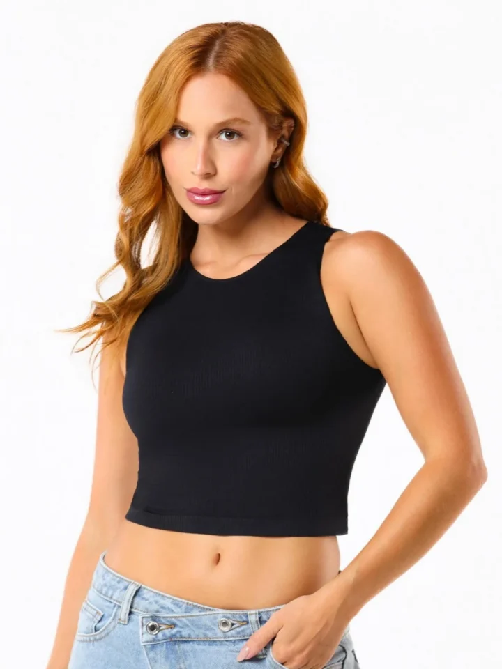 Cropped Regata Seamless Comfy  Preto